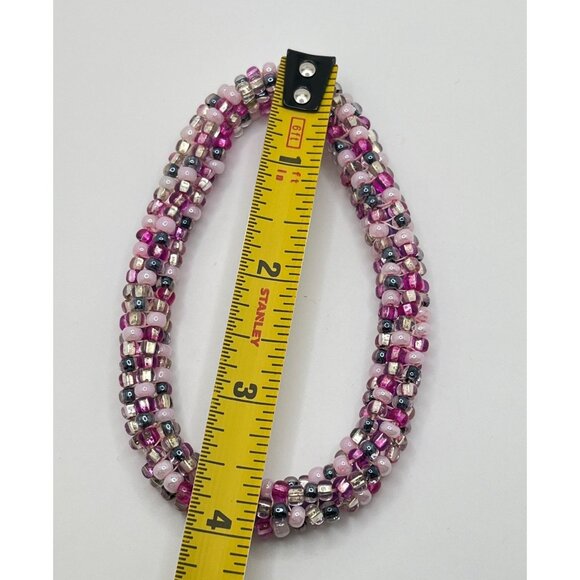 Pink Beaded Bracelet Vintage Boho Retro Handmade Rope Spring Easter Summer - Picture 3 of 6